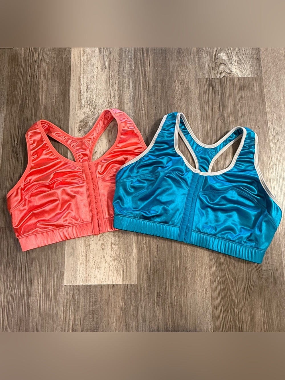 ENELL RACER Sports Bra Front Closure Set of 2 Coral and Teal Women’s Size 4